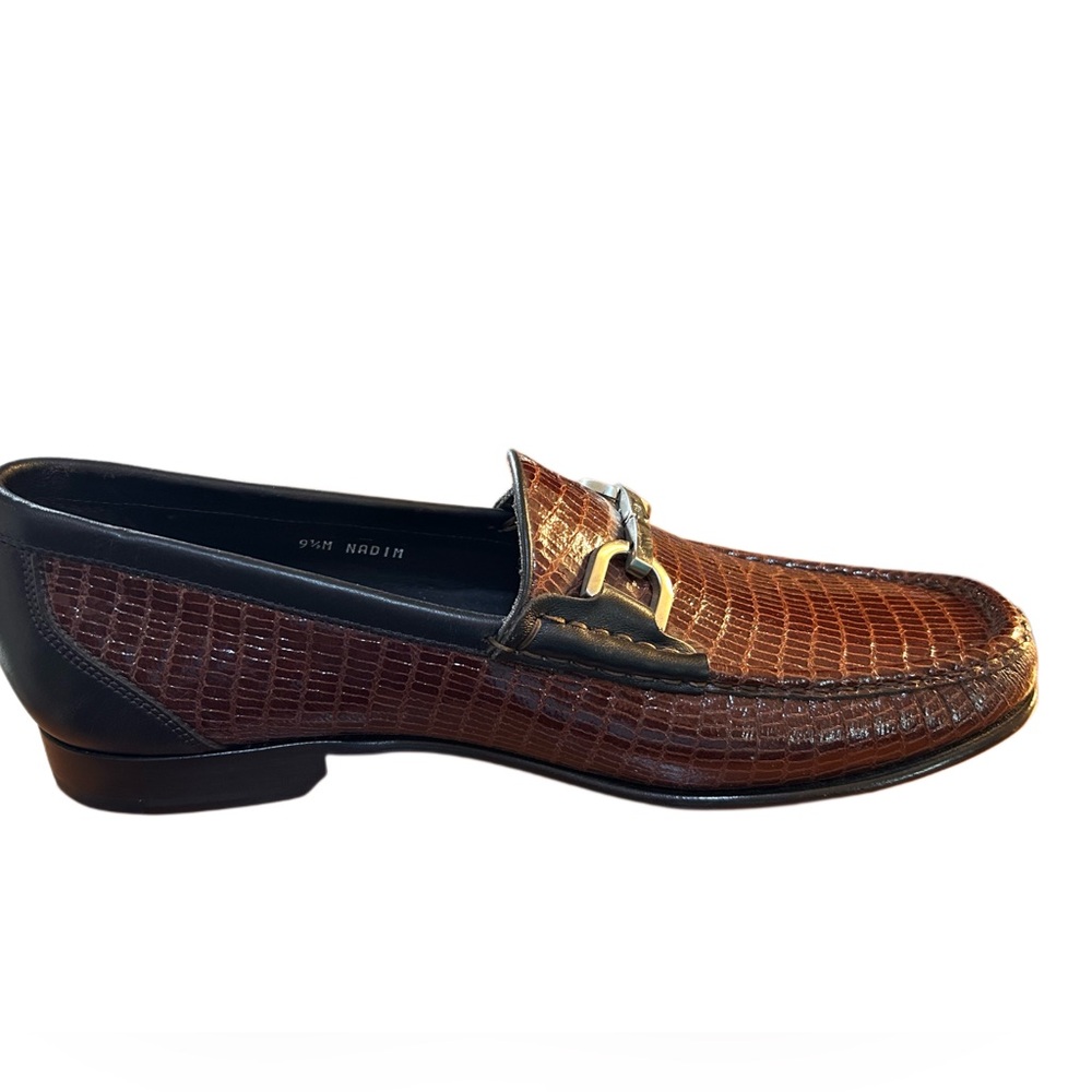 Donald J. Pliner Nadim Horsebit Loafers Croc Embossed Leather Size 9.5 - Italy - Picture 6 of 9